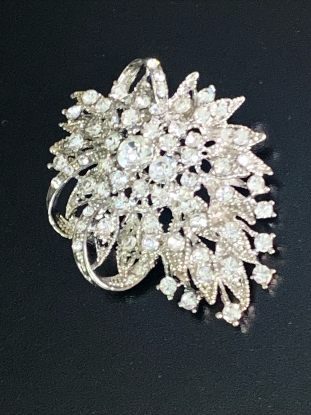 Vintage Flower Leaf Bow Crystal Rhinestone Brooch